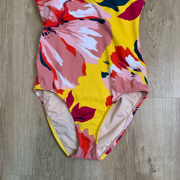 Kona Sol Womens One-piece Swimsuit Size Small Yellow Pink Floral Lightly Padded - Picture 5 of 16